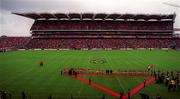 12 September 1999; The Cork and Kilkenny teams line up to meet the President of Ireland Mary McAleese prior to the Guinness All-Ireland Senior Hurling Championship Final between Cork and Kilkenny at Croke Park in Dublin. Photo by David Maher/Sportsfile