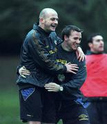 13 November 1997; Lee Carsley and David Connolly, right, during an Republic of Ireland training session. Photo by David Maher/Sportsfile