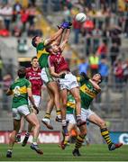 3 August 2014; Anthony Maher, Kerry, wins possession from a kick out ahead of Fiontan O Curraoin, Galway. GAA Football All-Ireland Senior Championship, Quarter-Final, Kerry v Galway, Croke Park, Dublin. Picture credit: Brendan Moran / SPORTSFILE