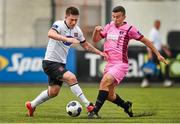 4 August 2014; Donal McDermott, Dundalk, in action against Shane Dunne, Wexford Youths. EA Sports Cup Semi-Final, Dundalk v Wexford Youths, Oriel Park, Dundalk, Co. Louth. Photo by Sportsfile