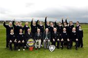 16 September 2006: Rosslare Golf Club, who won the Bulmers Jimmy Bruen Shield.  Back row, left to right: Tom Kennedy, Michael O’Connor, Tiarnan Rossiter, Patsy Byrne, Jim Doyle, John Sherritt, Jonathan Stewart, Kevin Foran, Eoin McCarthy, Ian Lynch, Liam Brett and Dermot Kelly.  Front row l to r: Ken Maher, Tommy Tierney, Paddy Cummings, President, Barry Doyle, Chairman, Leinster Branch, GUI, Tommy Basquille, President Elect, GUI, Peter Fox, Captain, Alan Cuddihy, Team Captain, Robert Redmond, Team Captain and Eamon Kelly. Bulmers Cups and Shields Finals 2006, Enniscrone Golf Club, Enniscrone, Sligo. Picture credit: Ray McManus / SPORTSFILE