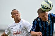 5 August 2014; Bobby Zamora, Queen's Park Rangers, in action against Eric Foley, Athlone Town. Friendly, Athlone Town v Queen's Park Rangers, Athlone Town Stadium, Athlone, Co. Westmeath. Picture credit: David Maher / SPORTSFILE