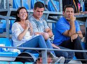 5 August 2014; Ireland and Racing Metro out-half Jonathan Sexton with his wife Laura and son Luca at the game alongside IRFU Performance Director David Nucifora. 2014 Women's Rugby World Cup, Pool B, Ireland v New Zealand, Marcoussis, Paris, France. Picture credit: Aurélien Meunier / SPORTSFILE