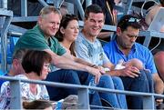 5 August 2014; Ireland and Racing Metro out-half Jonathan Sexton with his son Luca, wife Laura and Ireland head coach Joe Schmidt at the game. 2014 Women's Rugby World Cup Fina, Pool B, Ireland v New Zealand, Marcoussis, Paris, France. Picture credit: Aurélien Meunier / SPORTSFILE