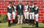 6 August 2014; Team Ireland took the Team Silver medal in show jumping at the Pony European Championships at Millstreet, Co. Cork, last weekend. In attendence at the Dublin Horse Show are, from left, Michael Pender, Grace McHugh, Team manager Tom Slattrey, Susan Fitzpatrick, Nicholas Connors and Seam Monaghan. RDS, Ballsbridge, Dublin. Picture credit: Barry Cregg / SPORTSFILE