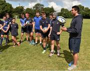 6 August 2014; Leinster Academy player Cian Kelleher speaks to participants during a Leinster School of Excellence Camp. The King's Hospital, Palmerstown, Dublin.  Picture credit: Pat Murphy / SPORTSFILE