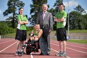 7 August 2014; Paralympics Ireland today announced details of the Irish team for the 2014 Paralympic Athletics Championships in Swansea from August 19th to 23rd. Ireland will have an eight strong team competing including reigning Paralympic champions Jason Smyth and Michael McKillop. The Irish team is proudly sponsored by Allianz Ireland. Pictured at the announcement are, from left, athletes Heather Jameson, John McCarthy, Brendan Murphy, CEO Allianz Ireland, and Michael McKillop. Morton Stadium, Santry, Co. Dublin. Picture credit: Pat Murphy / SPORTSFILE