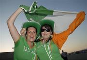 7 October 2006; Republic of Ireland fans Lorraine Mullarney, left, and Marie Heffernan, from Blanchardstown, Dublin, show their support ahead of the Euro 2008 Championship Qualifier against Cyprus. GSP Stadium, Nicosia, Cyprus. Picture credit: Brian Lawless / SPORTSFILE