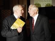 10 October 2006; An Taoiseach Bertie Ahern, T.D., with Olympic Gold Medal winner Ronnie Delany at the launch of 'Staying the Distance' which is published by O'Brien Press. Westin Hotel, Dublin.  Picture credit: Ray McManus / SPORTSFILE