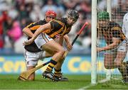 10 August 2014; JJ Delaney, centre, Kilkenny, clears the sliothar with his team-mates David Herity and Paul Murphy, right, shortly before half time. GAA Hurling All-Ireland Senior Championship, Semi-Final, Kilkenny v Limerick, Croke Park, Dublin. Picture credit: David Maher / SPORTSFILE
