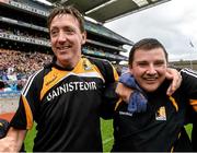 10 August 2014; Kilkenny manager, Pat Hoban, celebrates with backroom staff, James Meagher, at the end of the game. Electric Ireland GAA Hurling All-Ireland Minor Championship, Semi-Final, Kilkenny v Waterford, Croke Park, Dublin. Picture credit: David Maher / SPORTSFILE