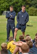 13 August 2014; Leinster academy players Tom Daly, right, and Tom Farrell speaking to participants during the Leinster School of Excellence Camp. The King's Hospital, Palmerstown, Dublin. Picture credit: Barry Cregg / SPORTSFILE