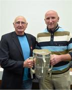 16 August 2014; Brian Corcoran, is the latest to feature on the Bord Gáis Energy Legends Tour Series 2014 when he gave a unique tour of the Croke Park stadium and facilities this week. Other greats of the game still to feature this summer on the Bord Gáis Energy Legends Tour Series include DJ Carey, Brendan Cummins, Maurice Fitzgerald and Mickey Whelan. Full details and dates for the Bord Gáis Energy Legends Tour Series 2014 are available on www.crokepark.ie/events. Pictured are Brian Corcoran, right, with former Dublin football player and manager Mickey Whelan. Croke Park, Dublin. Photo by Sportsfile