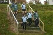 7 November 2006; Irish players, back, from left, Neil Best, Andrew Trimble, Stephen Ferris, Ronan O'Gara, Denis Hickie and Shane Horgan make their way to squad training. St. Gerard's School, Bray, Co. Wicklow. Picture credit: Brendan Moran / SPORTSFILE
