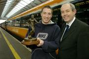 8 November 2006; Philip Hughes, of Dundalk FC, who was presented with the eircom / Soccer Writers Assoc. of Ireland Player of the Month Award for October by Padraig Corkery, Head of Sponsorship, eircom. Heuston Station, Dublin. Picture credit: Brendan Moran / SPORTSFILE