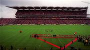 12 September 1999; The Cork and Kilkenny teams line up to meet the President of Ireland Mary McAleese before the Cork v Kilkenny, All-Ireland Hurling Final, Croke Park, Dublin. Picture credit; David Maher/SPORTSFILE