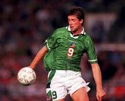 1 September 1999; Niall Quinn of Ireland during the UEFA European Championships Qualifier match between Republic of Ireland and Yugoslavia at Lansdowne Road in Dublin. Photo by David Maher/Sportsfile