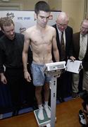 10 November 2006; Bernard Dunne is weighed during a press conference and weigh-in ahead of his bout against Esham Pickering. Burlington Hotel, Dublin. Picture credit: Brian Lawless / SPORTSFILE