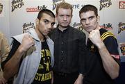 10 November 2006; Bernard Dunne and Esham Pickering with promoter Brian Peters during a press conference and weigh-in ahead their bout tommorrow night. Burlington Hotel, Dublin. Picture credit: Brian Lawless / SPORTSFILE