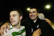 10 November 2006; Ger O'Brien, Shamrock Rovers, celebrates at the end of the game with manager Pat Scully. Eircom League, Division 1, Shamrock Rovers v Finn Harps, Tolka Park, Dublin. Picture credit: David Maher / SPORTSFILE