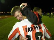 13 November 2006; Derry City manager Stephen Kenny celebrate with goalscorer Mark Farren, after the final whistle. eircom League Premier Division, Waterford United v Derry City, RSC, Waterford. Picture credit: Matt Browne / SPORTSFILE