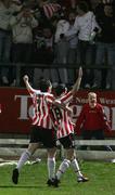17 November 2006; Ruardhi Higgins, Derry City, celebrates with goalscorer Mark Farren, eircom League Premier Division, Derry City v Cork City, Brandywell, Derry. Picture credit: Russell Pritchard / SPORTSFILE