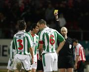 17 November 2006; Referee David McKeown shows the yellow card to Cork City's  Alan Bennett. eircom League Premier Division, Derry City v Cork City, Brandywell, Derry. Picture credit: Russell Pritchard / SPORTSFILE