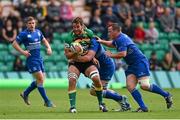 23 August 2014; Christian Day, Northampton Saints, is tackled by Gavin Thornbury, Leinster. Pre-Season Friendly, Northampton Saints v Leinster, Franklins Gardens, Northampton, England. Picture credit: Ramsey Cardy / SPORTSFILE