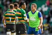 23 August 2014; Leinster's Jimmy Gopperth and Northampton Saints George Pisi after the match. Pre-Season Friendly, Northampton Saints v Leinster, Franklins Gardens, Northampton, England. Picture credit: Ramsey Cardy / SPORTSFILE