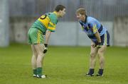19 November 2006; John McCarthy, UCD, and Niall McNamee, Rhode, take a break during the game. AIB Leinster Club Senior Football Championship Semi-Final, UCD v Rhode, Parnell Park, Dublin. Picture credit: Damien Eagers / SPORTSFILE