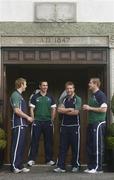 22 November 2006; New out-half Paddy Wallace, 2nd from left, in conversation with new caps, from left, Stephen Ferris, Luke Fitzgerald and Jamie Heaslip during the Ireland Rugby Team Media Day. Killiney Castle, Killiney, Co. Dublin. Picture credit: Brendan Moran / SPORTSFILE