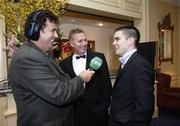 22 November 2006; Bernard Dunne who was presented with the 2006 Texaco Sportstar Award for boxing with Eamonn Coghlan who was presented with the Texaco Sportstar Hall of Fame Award is interviewed by Des Cahill for radio. 49th Texaco Sportstars Awards, Burlington Hotel, Dublin. Picture credit: Brian Lawless / SPORTSFILE