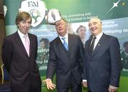 22 November 2006; John O’Donoghue, T.D., Minister for Arts, Sport and Tourism with John Delaney, Chief Executive of the FAI and David Blood, President of the FAI attend a press conference to announce details of the Football Association of Ireland Mini Pitch Initiative. The Alexander Hotel, Merrion Square, Dublin. Picture credit: Damien Eagers / SPORTSFILE