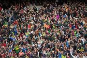 24 August 2014; Kerry supporters in the Hogan Stand celebrate a late score. GAA Football All-Ireland Senior Championship, Semi-Final, Kerry v Mayo, Croke Park, Dublin. Picture credit: Ray McManus / SPORTSFILE