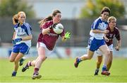 23 August 2014; Nicola Ward, Galway, in action against Grainen McNally, left, and Cora Courtney, Monaghan. TG4 All-Ireland Ladies Football Senior Championship, Quarter-Final, Galway v Monaghan, St Brendan's Park, Birr, Co. Offaly. Picture credit: Brendan Moran / SPORTSFILE