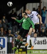 29 August 2014; Chris Shields, Dundalk, in action against Dinny Corcoran, Bohemians. SSE Airtricity League Premier Division, Dundalk v Bohemians, Oriel Park, Dundalk, Co. Louth. Picture credit: Oliver McVeigh / SPORTSFILE