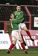 25 November 2006; Peter McCann, Glentoran, celebrates with Gary Hamilton.   Carnegie Premier League, Glentoran v Glenavon, The Oval, Belfast. Picture credit:  Russell Pritchard / SPORTSFILE
