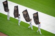 30 August 2014; University of Central Florida (UCF) flagbearers parade ahead of the game. Croke Park Classic 2014, Penn State v University of Central Florida. Croke Park, Dublin. Picture credit: Brendan Moran / SPORTSFILE