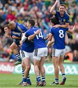 30 August 2014; Kerry players, from left, David Moran, Barry John Keane, Brian Sheehan, Paul Geaney, Marc Ó Sé and Anthony Maher celebrate victory after the final whistle is blown. GAA Football All Ireland Senior Championship, Semi-Final Replay, Kerry v Mayo, Gaelic Grounds, Limerick. Picture credit: Barry Cregg / SPORTSFILE