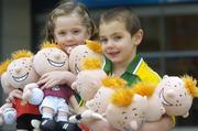 4 December 2006; Aidan Hegarty, age 3, and his sister Cara, aged 5, from Armagh, at the launch of 'RUA', the new children's GAA mascot created by Sports Merchandising Ireland Ltd. RUA is a soft toy which comes decked out in your favourite county colours and is available now. Croke Park, Dublin. Picture credit: Pat Murphy / SPORTSFILE