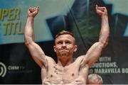 5 September 2014; Carl Frampton during the weigh-in for the IBF super-bantamweight World title fight against Kiko Martinez. Titanic Showdown Weigh In, Ulster Hall, Belfast, Co. Antrim. Picture credit: Ramsey Cardy / SPORTSFILE