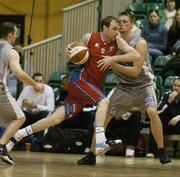 14 January 2007; Tim O'Halloran, UCC Demons, in action against Matthew Hilleary, Mustang Sally's St Paul's. Men's Superleague National Cup Semi-Final, UCC Demons v Mustang Sally's St Paul's, National Basketball Arena, Tallaght, Dublin. Picture credit: Brendan Moran / SPORTSFILE