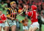 12 September 1999; Canice Brennan of Kilkenny in action against Sean McGrath of Cork during the Guinness All-Ireland Senior Hurling Championship Final between Cork and Kilkenny at Croke Park in Dublin. Photo by Brendan Moran/Sportsfile