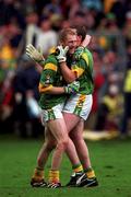 26 September 1999; Meath captain Graham Geraghty, left, and team-mate Barry Callaghan celebrate following the Bank of Ireland All-Ireland Senior Football Championship Final between Meath and Cork at Croke Park in Dublin. Photo by Ray McManus/Sportsfile