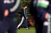 9 November 1999; Ian Harte, right, and team physiotherapist Ciaran Murray during a Republic of Ireland training session at the AUL Grounds in Clonshaugh, Dublin. Photo by Brendan Moran/Sportsfile