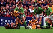 10 October 1999; Robert Casey, 20, of Ireland in action against George Gregan of Australia during the Rugby World Cup Pool E match between Ireland and Australia at Lansdowne Road in Dublin. Photo by Brendan Moran/Sportsfile