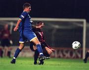 5 November 1999; Stephen Caffrey of Bohemians in action against Jered Stirling of Waterford during the Eircom League Premier Division match between Bohemians and Waterford at Dalymount Park in Dublin. Photo by David Maher/Sportsfile