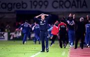 4 September 1999; Republic of Ireland manager Mick McCarthy reacts following his side's defeat in the UEFA European Championships Qualifying Group 8 match between Croatia and Republic of Ireland at Maksimir Stadium in Zagreb, Croatia. Photo by Brendan Moran/Sportsfile