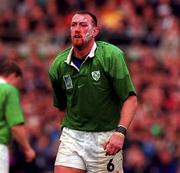 10 October 1999; Trevor Brennan walks off the field during the Rugby World Cup Pool E match between Ireland and Australia at Lansdowne Road in Dublin. Photo by Brendan Moran/Sportsfile