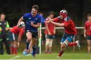 6 September 2014; Matthew Byrne, Leinster, is tackled by Sean O'Connor, Munster. Under 19 Interprovincial, Leinster v Munster. St Mary's RFC, Templeville Road, Dublin. Picture credit: Pat Murphy / SPORTSFILE
